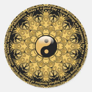 Sticker Rond Balance de vie Affirmation quotidienne Gold Noir M