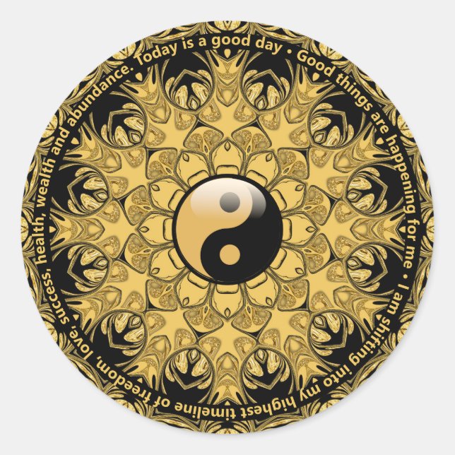 Sticker Rond Balance de vie Affirmation quotidienne Gold Noir M (Devant)