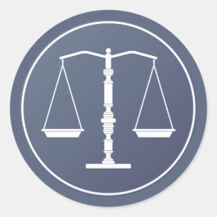 Sticker Rond Balances bleues blanches de justice   Avocat
