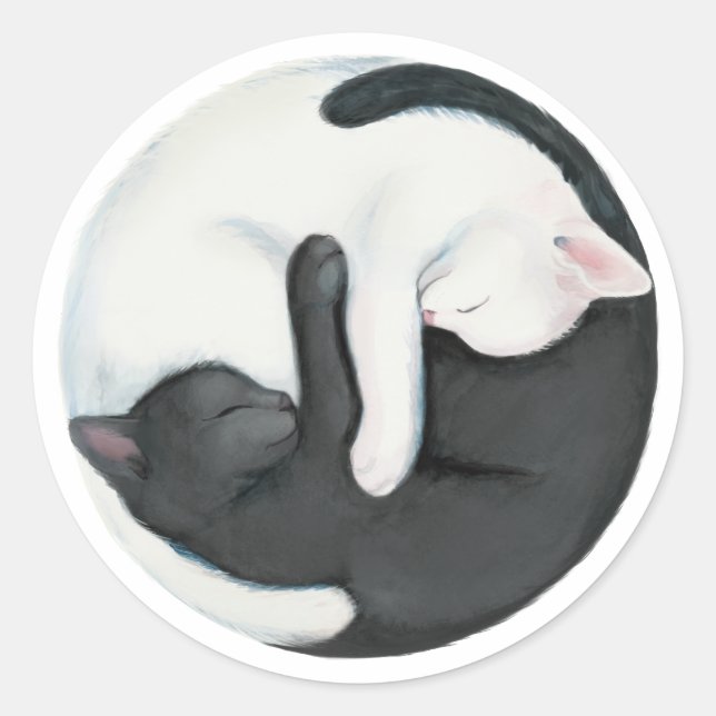 Sticker Rond Balancing Yin Yang Chats : Chatons noirs et blancs (Devant)