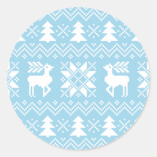 Sticker Rond Balayage de Noël nordique Motif bleu inspiré