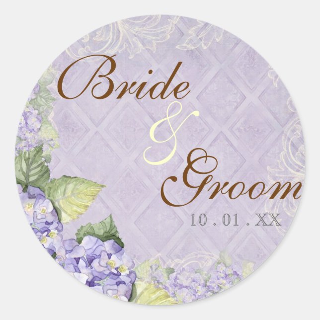 Sticker Rond Balayage d'Hydrangée violette - Sceau Mariage ou S (Devant)