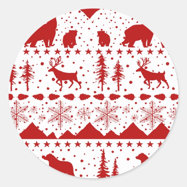 Sticker Rond Balayage nordique Animaux d'hiver rouges (Devant)