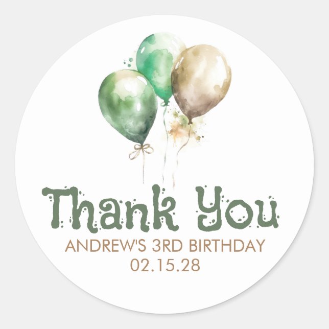 Sticker Rond Balcons Brown et verts Anniversaire Merci (Devant)