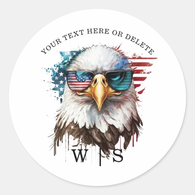 Sticker Rond Bald Eagle moderne & unique USA symbole national (Devant)