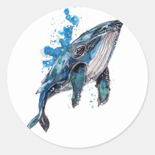 Sticker Rond Baleine à bosse bleue