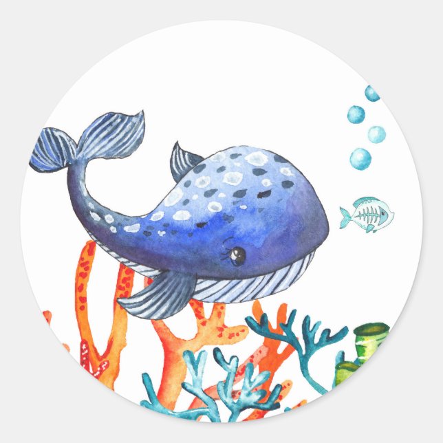 Sticker Rond Baleine aquatique sous la mer Anniversaire (Devant)