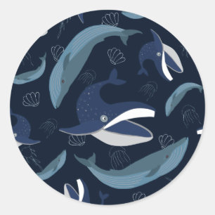 Sticker Rond Baleine bleue
