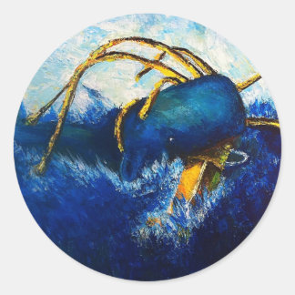 Sticker Rond Baleine Contre Calmar Colossal Peinture Du Paysage