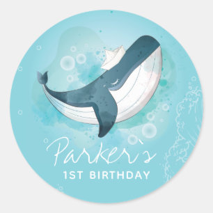 Sticker Rond Baleine d'anniversaire personnalisée