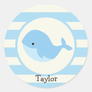 Sticker Rond Baleine de bleus layette mignonne ; Rayures