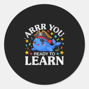 Sticker Rond Baleine drôle arrr prête à apprendre professeur pi