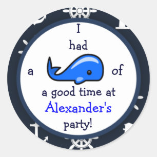 Sticker Rond Baleine d'un anniversaire nautique de thème de bo