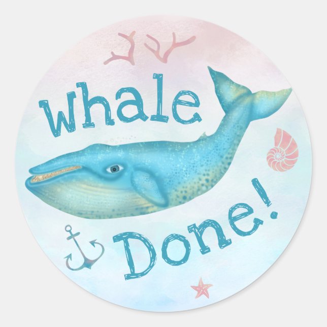 Sticker Rond Baleine Fait Enseignants École Récompense Plage Na (Devant)