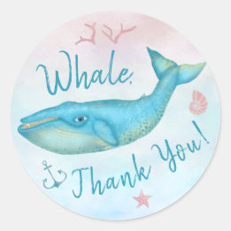 Sticker Rond Baleine Merci Nautilus Plage Bleu Océan Mer