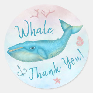 Sticker Rond Baleine Merci Nautique Plage Bleu Turquoise Océan 