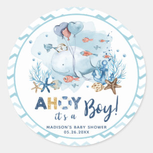 Sticker Rond Baleine Nautical Boy Baby shower Merci Favor