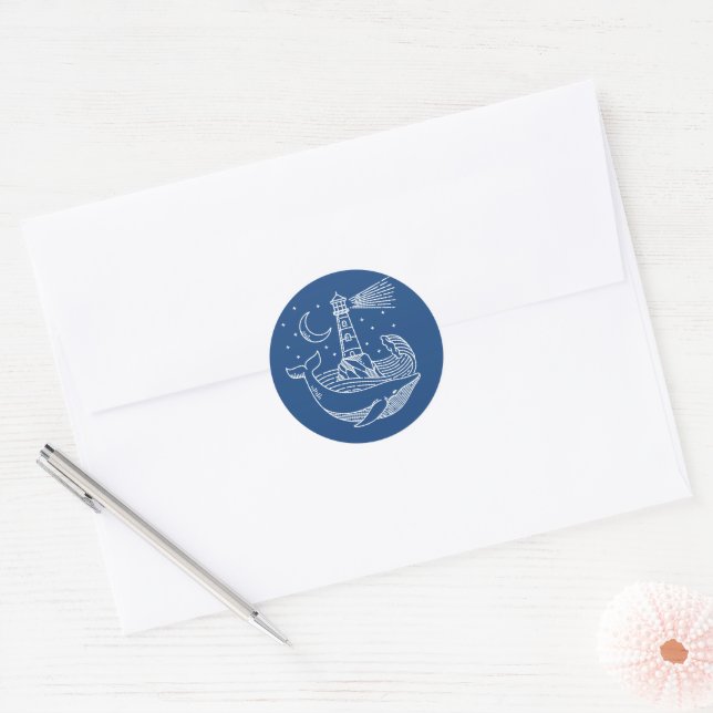 Sticker Rond Baleine phare (Enveloppe)
