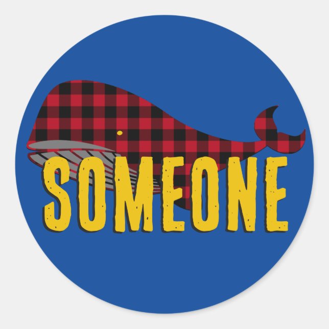 Sticker Rond Baleine sur mesure, rouge rustique sur bison bleu  (Devant)