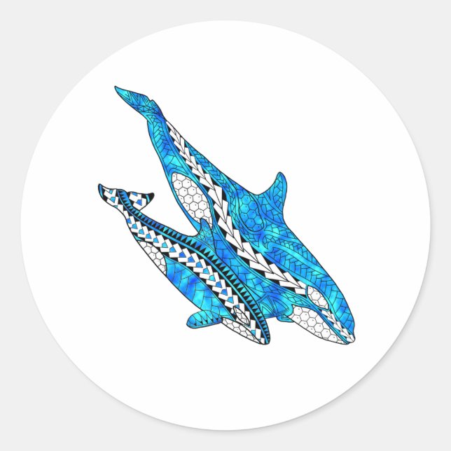 Sticker Rond Baleines Orca tribales (Devant)