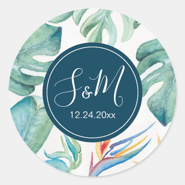 Sticker Rond Balise Aquarelle tropicale Faveur botanique (Devant)