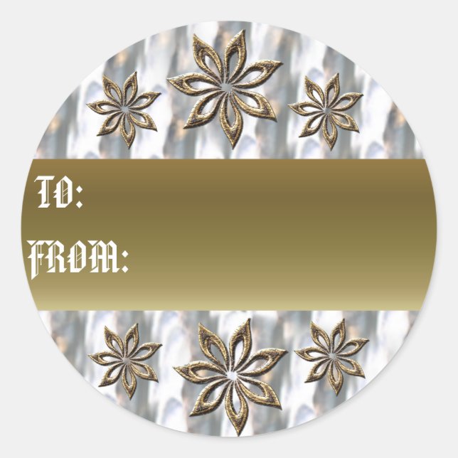 Sticker Rond Balise cadeau argent et or (Devant)