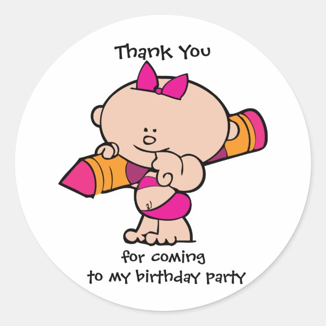 Sticker Rond Balise cadeau d'anniversaire Merci Crayon (Devant)
