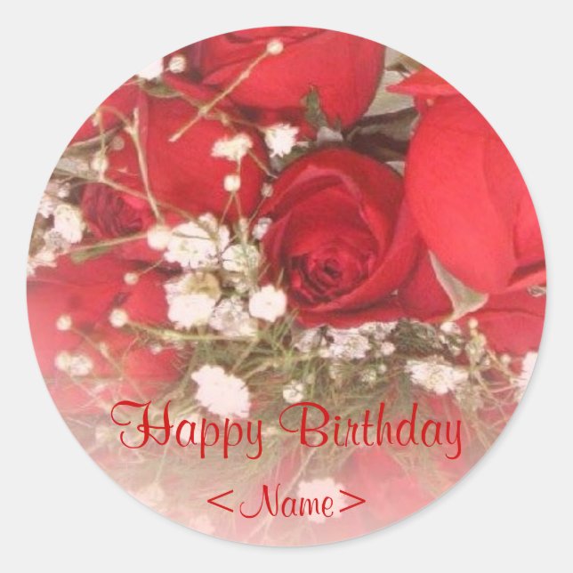 Sticker Rond Balise cadeau d'anniversaire Red Roses (Devant)