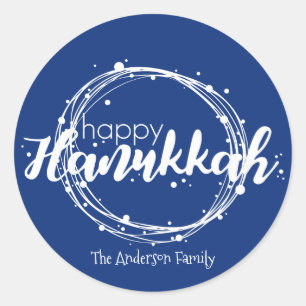 Sticker Rond Balise cadeau de Happy Hanoukka Snow Bubbles