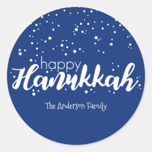 Sticker Rond Balise cadeau de Happy Hanoukka Snow Bubbles