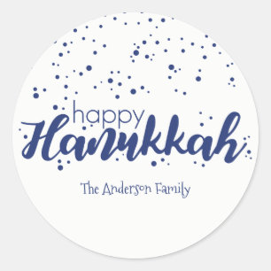 Sticker Rond Balise cadeau de Happy Hanoukka Snow Bubbles