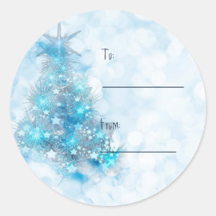 Sticker Rond Balise cadeau de Noël bleu arbre de Noël personnal