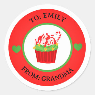 Sticker Rond Balise cadeau de Noël Cute Cupcake À & De