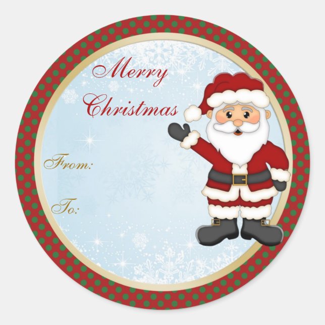 Sticker Rond Balise cadeau de Noël de Cute Père Noël (Devant)