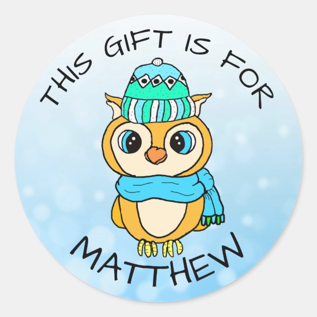 Sticker Rond Balise cadeau de Noël de pingouin à main mignonne (Devant)