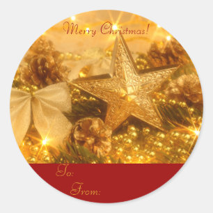 Sticker Rond Balise cadeau de Noël d'or