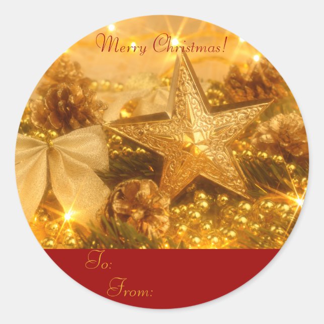 Sticker Rond Balise cadeau de Noël d'or (Devant)