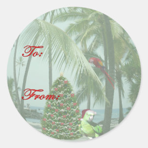 Sticker Rond Balise cadeau de Noël hawaïen tropical