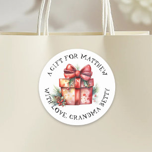 Sticker Rond Balise cadeau de Noël Joyeux personnalisé