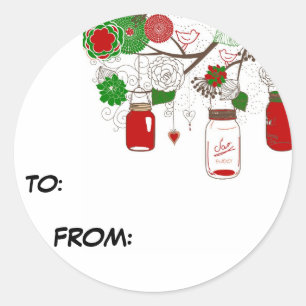 Sticker Rond Balise cadeau de Noël Mason Jar Country