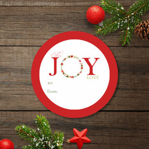 Sticker Rond Balise cadeau de Noël Peace Jove Love Wreath