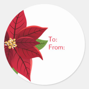 Sticker Rond Balise cadeau de Noël Poinsettia