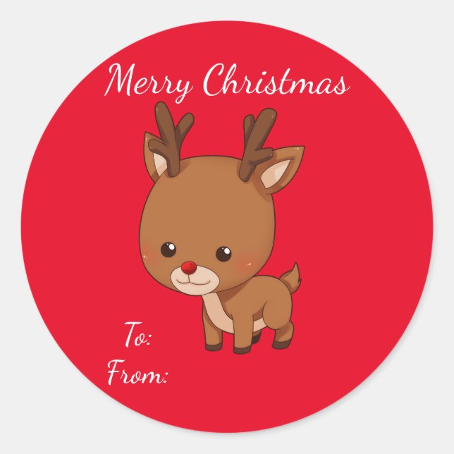 Sticker Rond Balise cadeau de Noël Reindeer (Devant)