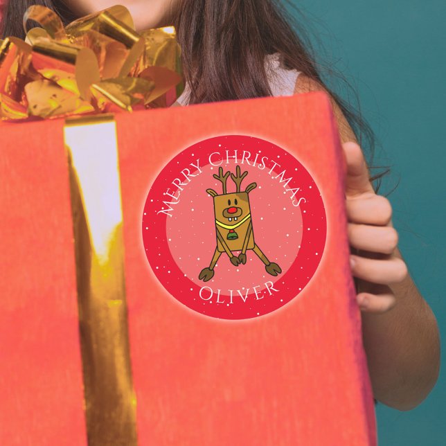 Sticker Rond Balise Cadeau de Noël Rouge Cerf mou (Créateur téléchargé)