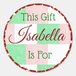 Sticker Rond Balise cadeau de Noël Rouge Vert Nom personnalisé