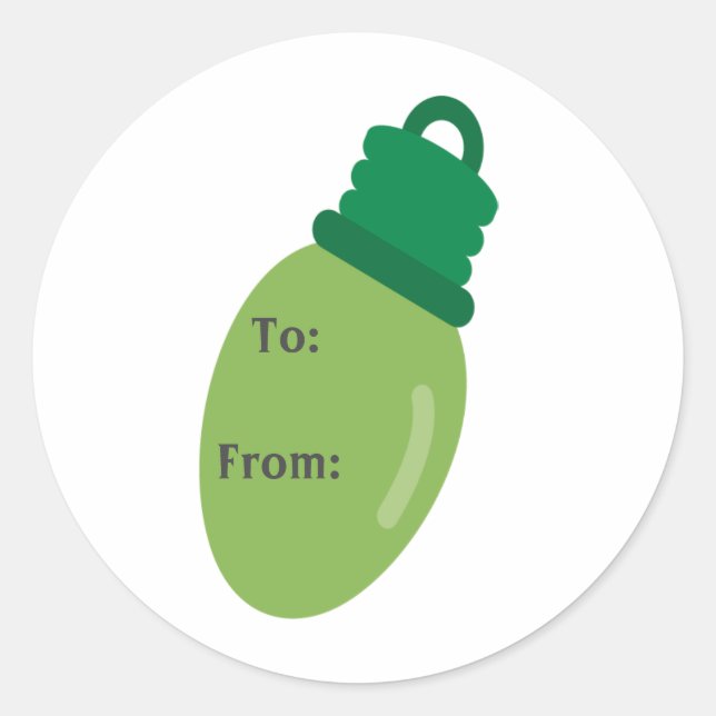 Sticker Rond Balise cadeau de Noël verte en ampoule (Devant)