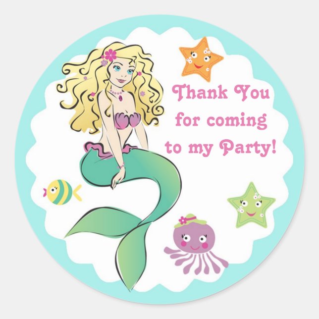Sticker Rond Balise cadeau de petite sirène (Devant)