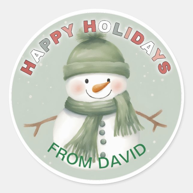 Sticker Rond Balise cadeau de Snowman adorable (Devant)