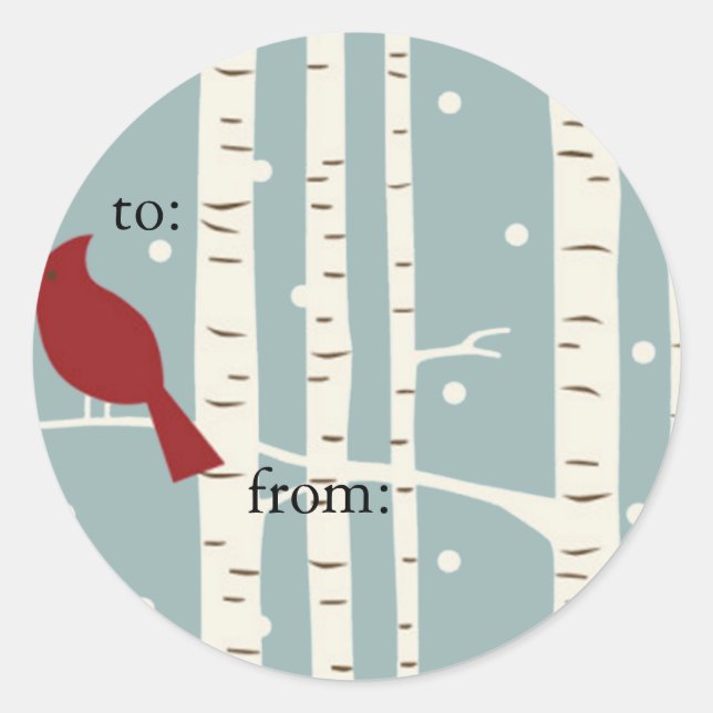 Sticker Rond balise cadeau d'hiver de bouleau (Devant)