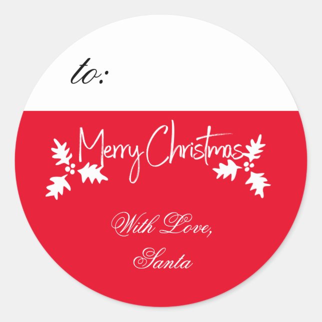 Sticker Rond Balise cadeau Joyeux Noël rouge et blanc (Devant)
